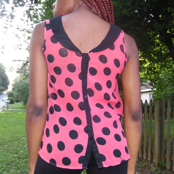 DOTS polka dot back button down top - Picture 2 of 3